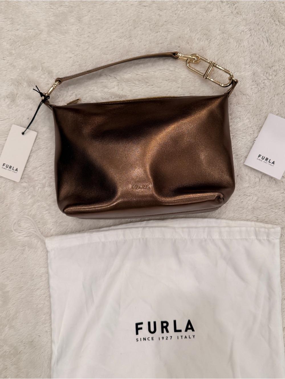 Furla NWT Metallic Bronze Leather Shoulder Bag